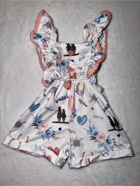Shea Baby Ranch Hand Romper - Toddler Girls Western Floral Cowboy - Size 6-12M